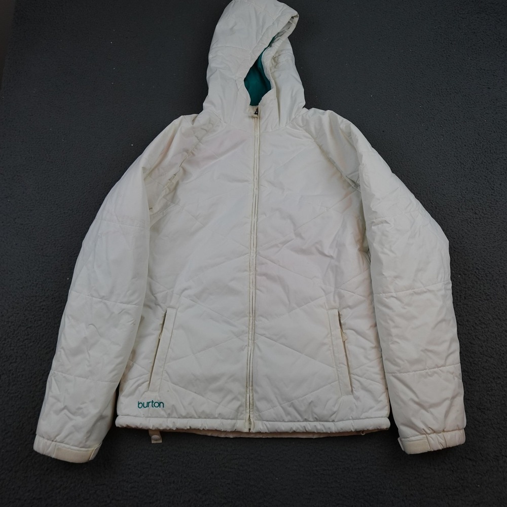 Burton Jacket Womens Small White Hooded Insulated Quilted Ski Snowboard Coat